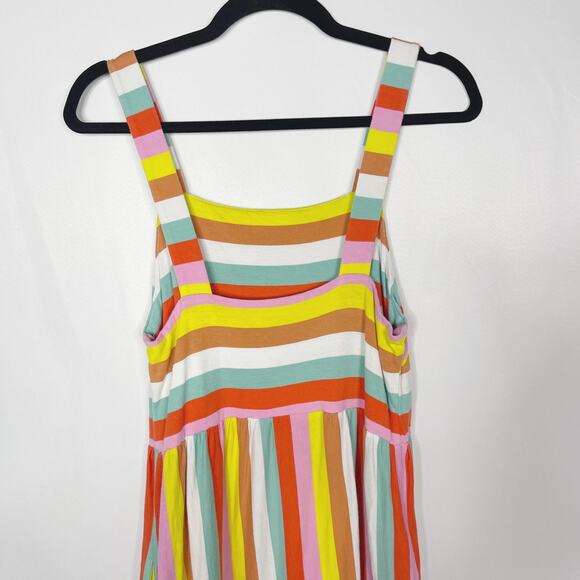 J Crew Small Rainbow Striped Tiered Maxi Dress Square Neck Cotton Fitted Bodice - Picture 6 of 12